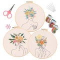 EOBTAIN 3 Pcs Embroidery Kit for Beginners Adults Boho Floral Hand Stamped Embroidery Satrter Kits DIY Cross Stitch Kits with Embroidery Hoop,Needles and Threads,Gifts for Woman at Home Embroidery Kit - color: Girl