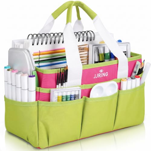 JJRING Craft Organizer Tote Bag Art Storage Caddy Bright Green and Red - color: Bright Green&Red, size: Small