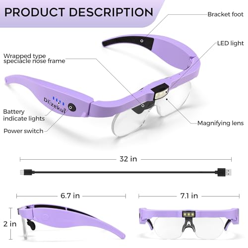 Dilzekui Magnifying Glass w/Light,1.5X-5X Magnifying Glasses Acrylic Lenses - color: Purple