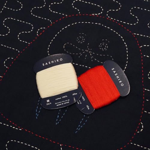 DARUMA Sashiko Thread Card Rolls Set of 3 (43.7 Yards x3) - Sewing & Embroidery, Includes Instruction Manual and Gift Packaging (Thin, Ecru) - color: Ecru, style: Thin