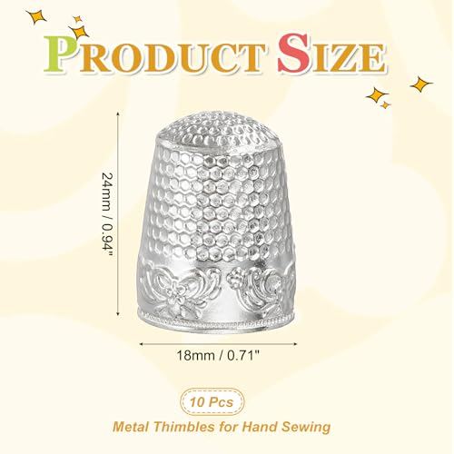 PATIKIL Sewing Thimble 10Pcs Metal Thimbles Hand Sewing Finger Craft Silver - color: Silver