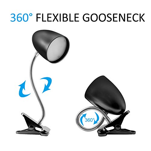 E ENERGETIC LIGHTING Clip on Light for Bed, Non-Dimmable Clip on Reading Light for Bed, 4000K Cool White, 3.5W 240 LM Desk lamp with clamp, Eye Protection, ETL Listed, Black - color: Clip Lamp-Black