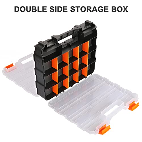 Mayouko Double Side Tools Organizer, Customizable Removable Plastic Dividers, Hardware Box Storage, Excellent for Screws,Nuts,Small Parts, 34-Compartment,2 PCS Set,12.6"L x 10.6"W x 3.2"H - color: Orange, size: 2 PCS