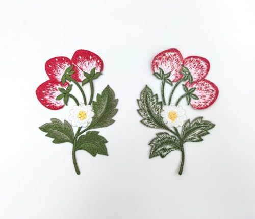 Embroidered Iron on Patches Applique, Strawberry Patches - color: Strawberry