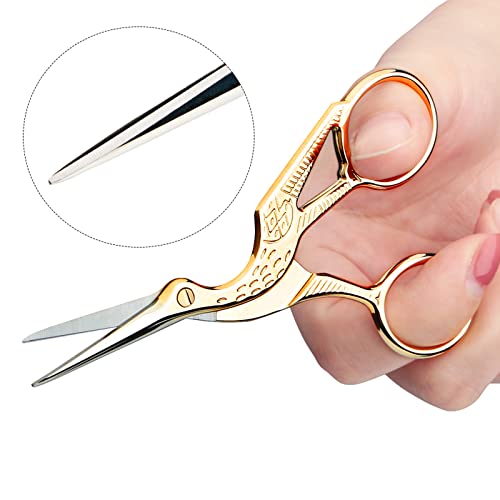 Asdirne Gold Embroidery Scissors, 4 Pcs, 3.6"*2+4.5"*2, Stainless Steel, Sharp Tip, Compact, Ambidextrous - color: Gold