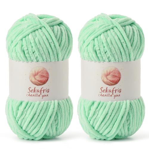 Chenille Yarn for Crocheting Size 5 Bulky Yarn 2 Pack Mint Green - color: 2 Mint Green