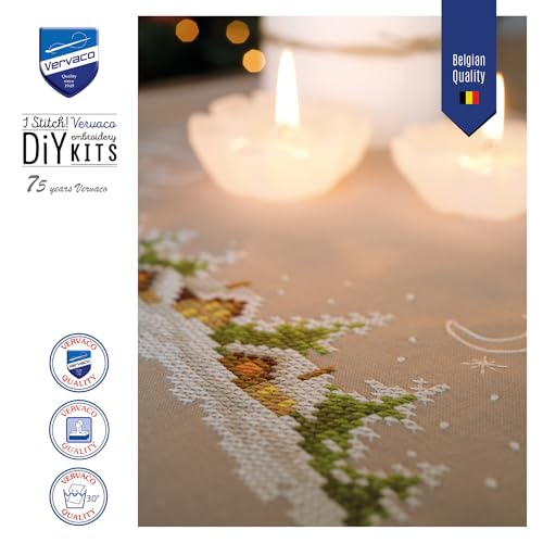 Vervaco Embroidery Christmas Embroidery Kits Cross Stitch Table Runner DIY Set, Tablecloth to Embroider with Image on Cotton and Embroidery Thread, 16 x 40 Inches, Snow Village - color: Multicolor