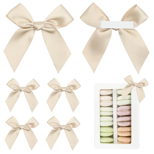 Pre-Tied Self Adhesive Champagne Satin Ribbon Bows for Crafts 3" - color: Champagne