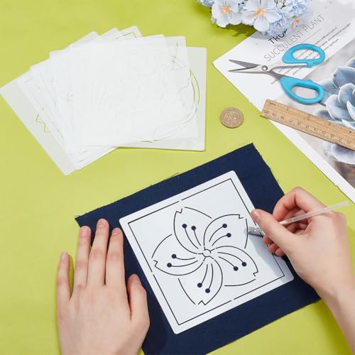 FREEBLOSS Sashiko Embroidery Stencils Sashiko PET Stencil Flowers Embroidery Patterns Stencils for Drawing Sashiko Template for Hand Quilting and Embroidery 14x14cm - style: Flowers