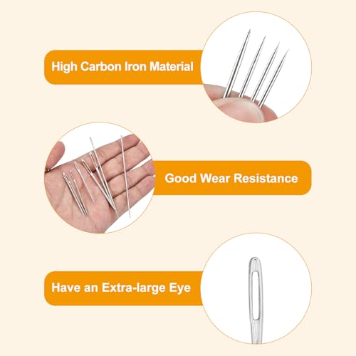 uxcell 60 Pcs Large Eye Sewing Needles, 2.09 Inch 1.6mm High Carbon Iron Embroidery Thread Needle Sewing Big Eye Needle Knitting Needles for Hand Sewing Art Crafts, Silver - size: 53mm, 1.6mm