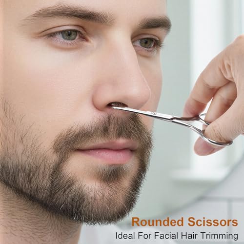 2Pcs Facial Hair Small Grooming Scissors For Men & Women - Eyebrow, Nose Hair, Mustache, Beard, Eyelashes, Ear Hair Trimming Kit, Pointed Scissors and Round Scissors, Travel Friendly Mini Scissors Set - color: Pointed & Round