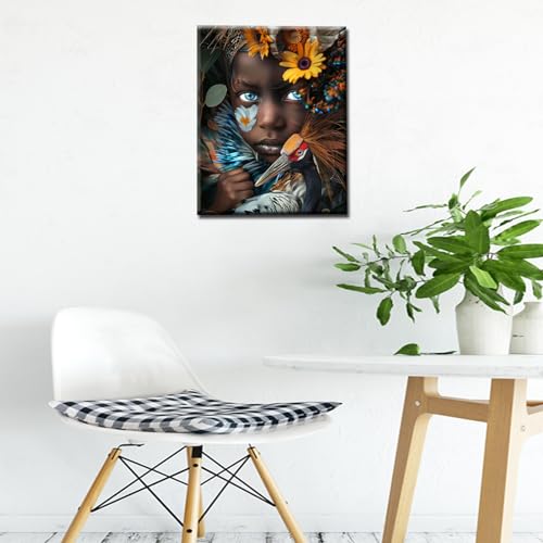 Aihonmin Paint by Numbers for Adults Beginner and Kids DIY Indian Tribe Animal African Little Girl and Peacock Canvas Paint by Numbers Acrylic Oil Painting Kit Home Wall Decor Artwork (Manual Frame)… - color: Art-06, size: 16''Wx20''H(DIY Frame)