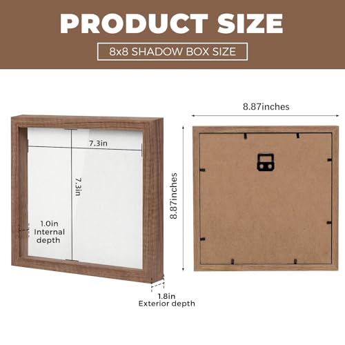 Muzilife 8x8 Small Shadow Box Wood Picture Frame, Tempered Glass, Brown - color: Brown, size: 8x8