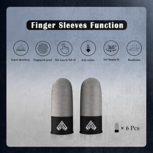 6PCS Gaming Finger Sleeves. 0.29MM Silver Fiber, Anti Sweat, Extremely Thin,Breathable Touchscreen dedales Gamer Finger Cover Thumb Sleeve Fit Phone Game Tablet Devices. - color: gray