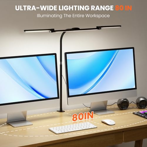 LED Desk Lamp for Office Home, 3 Light Bar Adjustable Desk Light with Clamp - color: Black