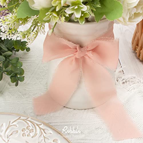 Ribbli Chiffon Silk Ribbon, 1.5 inch x 30 Yard, Champagne/Blush Pink/Dusty Rose Fringe Chiffon Ribbon for Wedding Invitations, Bridal Bouquets Wrapping, Flower Arrangement Decoration - color: Nude/Blush Pink/Dusty Rose