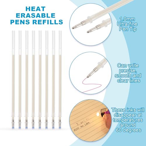 PATIKIL 100 Pcs Erasable Gel Pens Refills, 1mm Heat Erasable Pens Refills for Fabric Disappearing Ink Fabric Marking Pen for Sewing Quilting Writing, Beige Ink