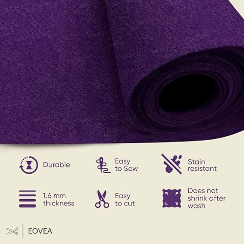 EOVEA - Acrylic Felt Fabric by The Yard - Soft and Durable 72" Wide & 1.6mm Thick Felt Sheets for DIY Crafts, Sewing, Upholstery, Cushion, Padding, Costumes(Purple, 1 Yard) - color: Purple, size: 1 Yard