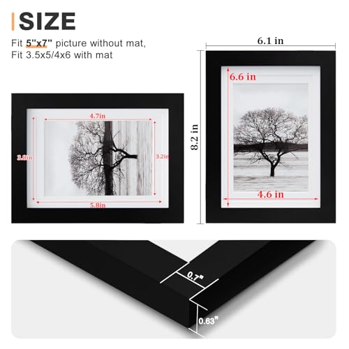 Egofine 5x7 Picture Frame Made of Solid Wood, Display Pictures 3.5x5/4x6 with Mat or 5x7 Without Mat Covered by Plexiglass for Table Top Display and Wall Mounting Photo Frame, Black - color: Black, size: 5x7