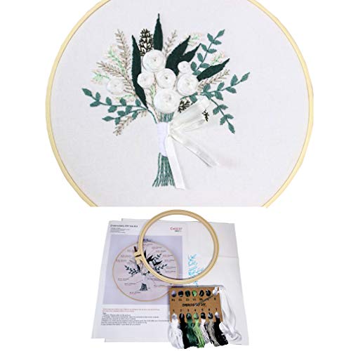 3 Sets Embroidery Starter Kit with Pattern and Instructions,Cross Stitch Beginner Kits with Frame,3 Plastic Embroidery Hoops,3 Embroidery Clothes and Color Threads (3 X Flower Pattern) - color: 3 X flower pattern