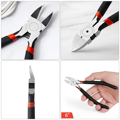 BOENFU 6 Inches Wire Cutters Heavy Duty Snips Flush Cut Side Cutters Pliers - color: 6 Inches - 1 Pack - Black Handle