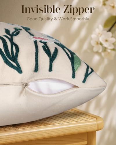 Embroidered Throw Pillow Cover 18x18 Inch, Flower Bird - color: Flower Bird, size: 18" x 18" (Pack of 1)