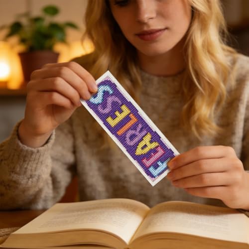 ORIGACH 6 Set Inspiring Words Cross Stitch Bookmark Kit for Beginner - style: Inspiring Words