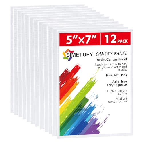 Simetufy 12 Pack 5x7 Inch Small Flat Canvas Boards for Kids Painting - size: 5"x7"
