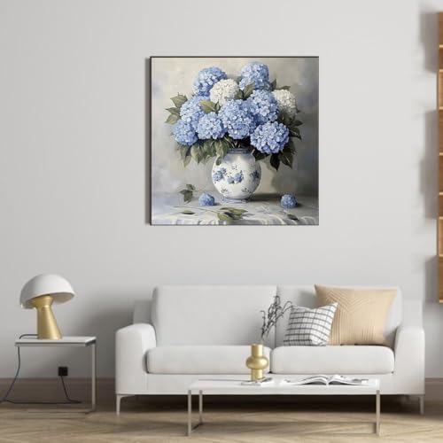 KYOQFVN Flowers Stamped Cross Stitch Kits - Hydrangea Counted Cross Stitch Kits for Beginners, Needlepoint Cross-Stitch Patterns Embroidery Kits for Home Decor 14x14 Inch - color: SZXXQH-US