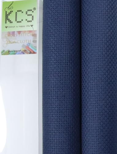 KCS 2 pc of 15" x 18"(38cmx45cm) 16 Count Cross Stitch Cotton Aida Cloth Needlework Fabric Box (Navy Blue, 16CT) - color: Navy Blue, size: 16CT