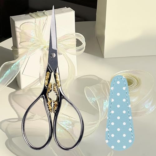 4.5 Inch Small Vintage Style Craft Scissors Sewing Embroidery Yarn Cutting with Cover Sharp Stainless Steel DIY Womens Handicraft Tool - size: 4.5 Inch, style: Style CC1213
