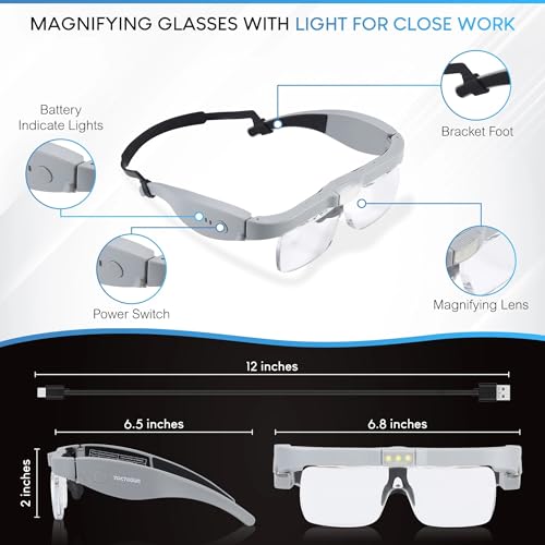 YOCTOSUN Magnifying Glasses with Light, 0.75X-4.0X Head Magnifier Glasses - color: Gray