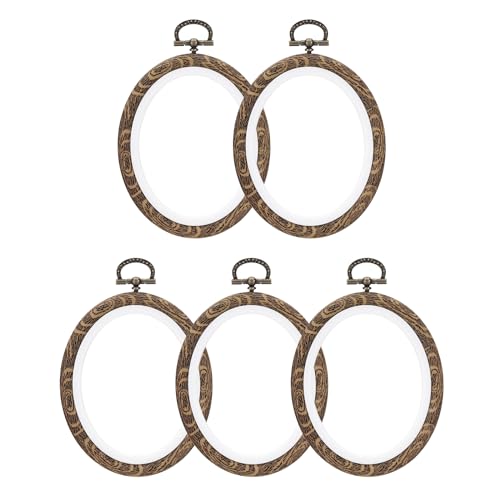 PATIKIL 4x3.5inch Embroidery Hoops, 5Pieces Imitated Wood Oval Frame Cross Stitch Hoop Ring for Embroidery Art Craft Sewing Ornaments Hanging Decoration - size: 4x3.5inch