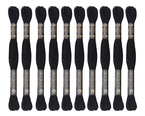 12 Skeins Embroidery Cotton Floss of 8.75yds for DIY Embroidery, Black - color: Black