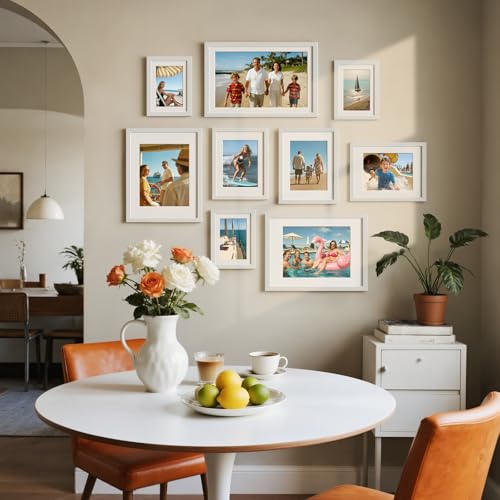 HappyHapi 5x7 Picture Frames Set of 10, Wall or Tabletop Display, White - color: White, size: 5x7 inch