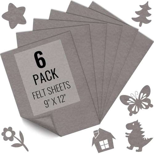 IONTACH 9" X 12" Soft Felt Sheets 1.6mm Thick (6 Packs, Dark Grey) - color: Dark Grey