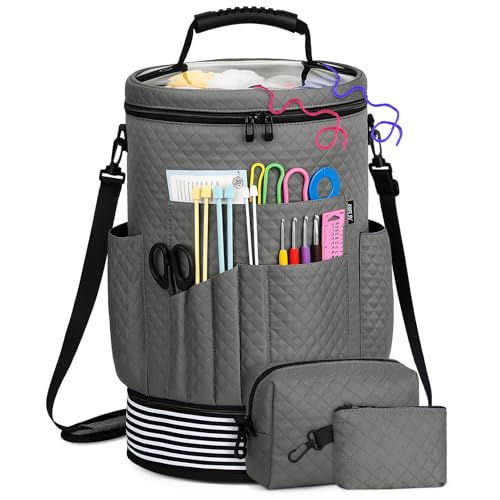 Crochet Yarn Knitting Bag 3PCS Expandable Large Yarn Storage Organizer Bag - color: Gray