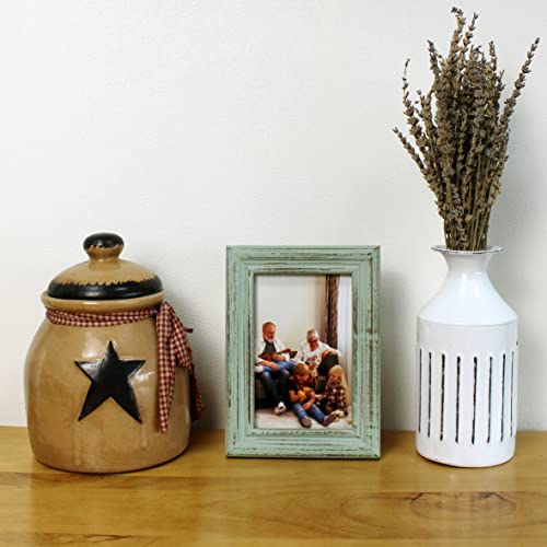 CVHOMEDECO. 4x6 Picture Frame Made of Solid Wood High Definition Glass Rustic Antique Designs Small Photo Frame for Tabletop Display and Wall Mounting, Distress Teal - color: Distress Teal B, size: 4" X 6"