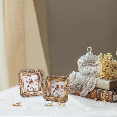 Vintage Picture Frames 3x3 Square Bronze Antique Picture Frames with Glass Front Handcrafted Rustic Home Decor for Wall Mount and Tabletop Gallery Wall Art - color: Bronze, size: 3x3 Square