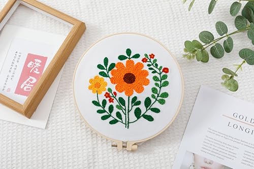 Punch Needle Embroidery Kit for Beginners – Complete Set with Patterned Fabric, Hoops, Yarns & Tools – DIY Rug-Punch Craft Kit for Adults (1 Style)