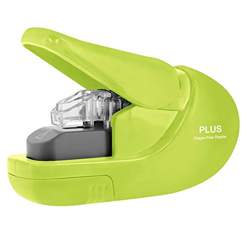 Plus Paper Clinch Compact Staple-Free Stapler, Heavy Duty, Green - color: Green