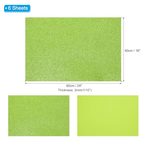 PATIKIL 2mm(1/10") Thick Non Adhesive Glitter Foam Sheet 16x24inch(40x60cm) Green, EVA Shiny Foam Board for Craft, 6 Pcs - color: Green
