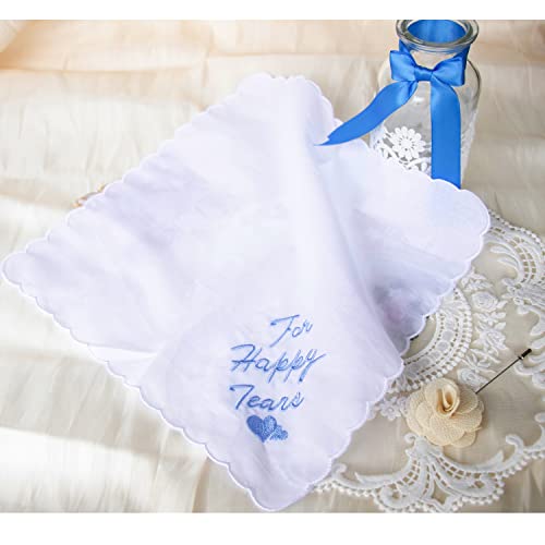 MileyMarla Ladies Embroidery Cotton White Handkerchiefs Lace Wedding Hankies - color: J02-happy Tears 3pcs