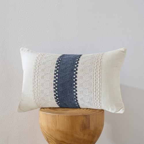 Lumbar Throw Pillow Covers Set of 1 (Beige & Blue, 12x20 Inch) - color: Beige & Blue, size: 20" x 12" (Pack of 1)