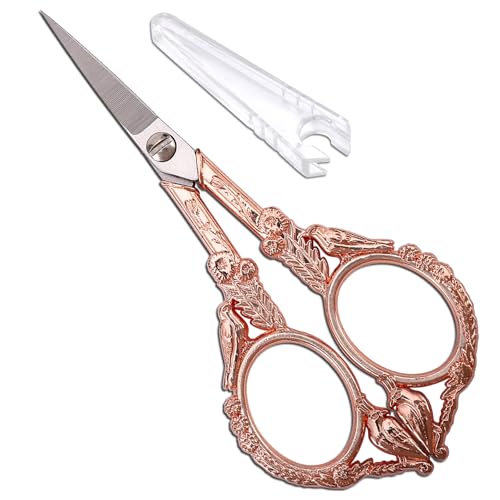YOUGUOM Sewing Embroidery Scissors, Small Craft Shears with Cover - color: Rose Gold