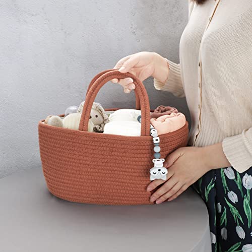 XUANGUO Cotton Rope Baby Diaper Caddy Organizer Basket with handles Rust - color: Rust, size: Regular