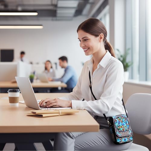 Embroidery Flowers Canvas Crossbody Bag, Women Messenger Bag, Cellphone Pouch Purse - color: Blue