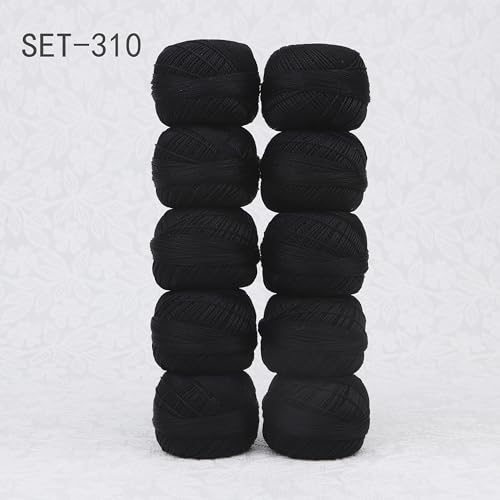 Size 8 Double Mercerized Egyptian Long Staple Cotton Pearl Thread Ball 10 Grams (87 Yards) Black Embroidery Thread 10 per Box for Crochet Hardanger Cross Stitch Hand Embroidery (Set Black) - color: Set black
