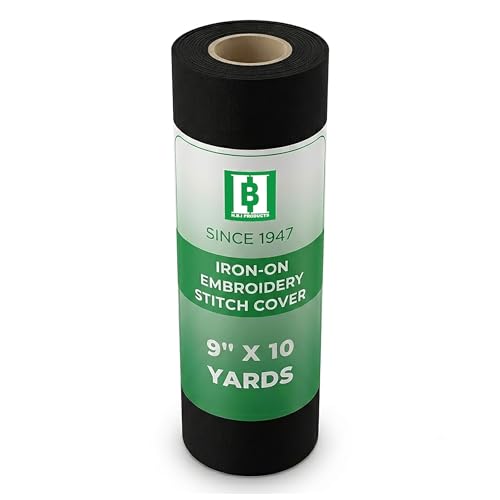 HBI Black Embroidery Stitch Cover Up, Soft Iron-On Backing, 9 in x 10 yd - size: 9" x 10 yd - Black