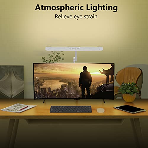 Micomlan Led Desk Lamp for Home Office, White Architect Desk Lamp with Clamp for Crafting, 24W Bright Rotatable Led Table Light Stepless Dimming Tempering Wide Computer Light with Atmosphere Lighting - color: White